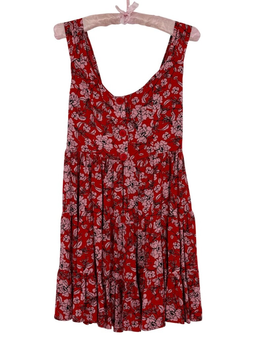 Band Of Gypsies Red Floral Sleeveless Tiered Dress M | Coquette Grunge Fairy Y2K - Picture 3 of 16